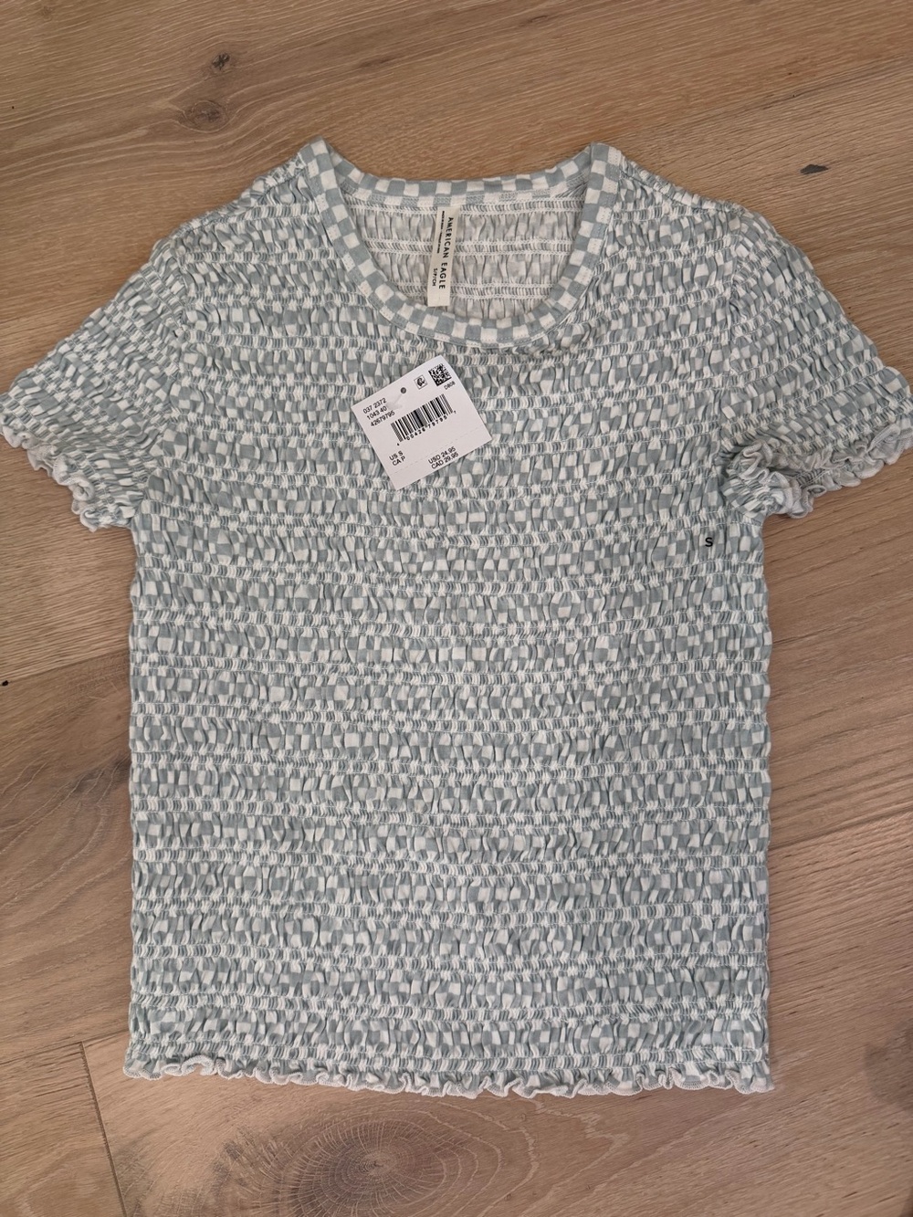 American Eagle Outfitters Light Blue & White Textured Short-Sleeve Tee
